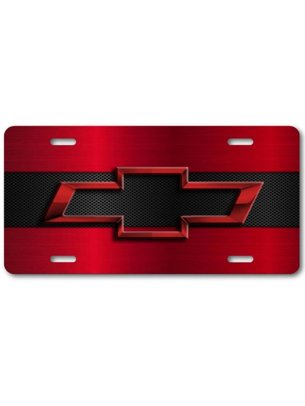 Chevy ART Chevrolet Red Bow-tie on Carbon Fiber look Aluminum License Plate Tag